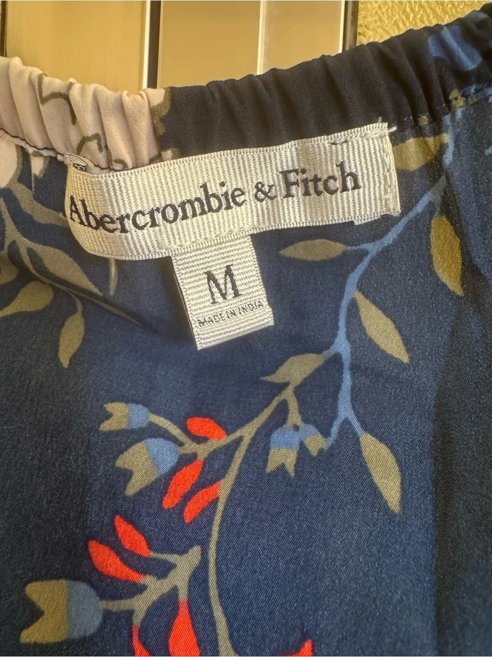 Abercrombie & Fitch Navy Floral Peasant Blouse with Tassel Ties
